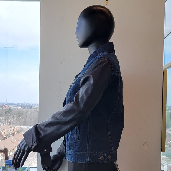 Laundry by Shelli Segal Distressed Denim Leather fusion jacket - Picture 5 of 11